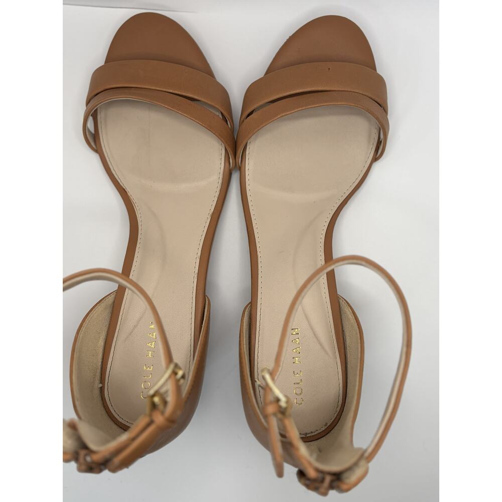 Cole Haan Leather Ankle Strap Sandals Cognac Tan Low Wedge Heel Women's Size 8 - Picture 5 of 6